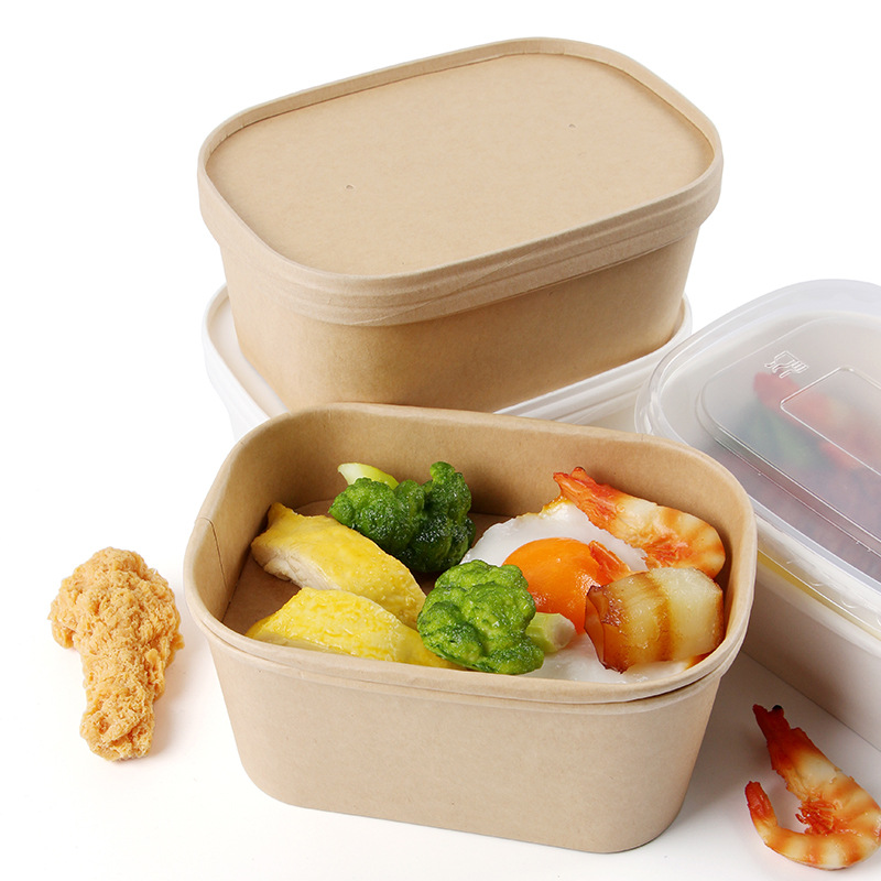 Recyclable Kraft Paper Food Packaging Custom Disposable Fruit Salad Container Serving Bowl With Lid