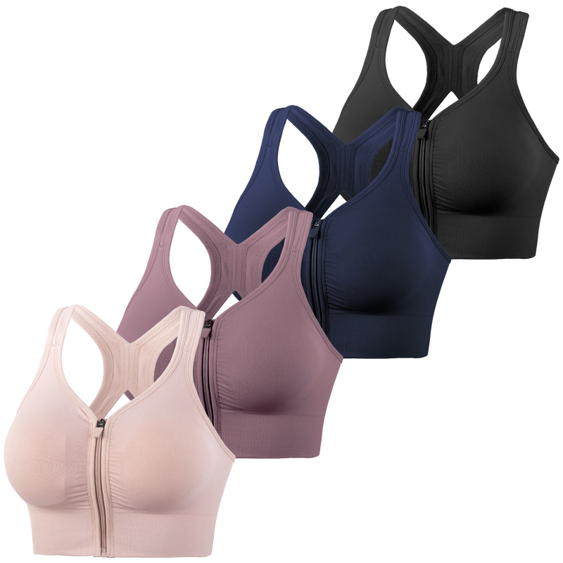 Custom Plus Size Sujetador Deportivo Seamless Wireless Bra Running Fitness Yoga Bra Front Zipper Sports Women Bras Crop Tops
