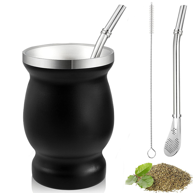 Argentinian Tea Gourd-shaped Cup Yerba Mate Straw Set Stainless Steel Thermos Cup Straw Spoon Double-layer Insulated Cup