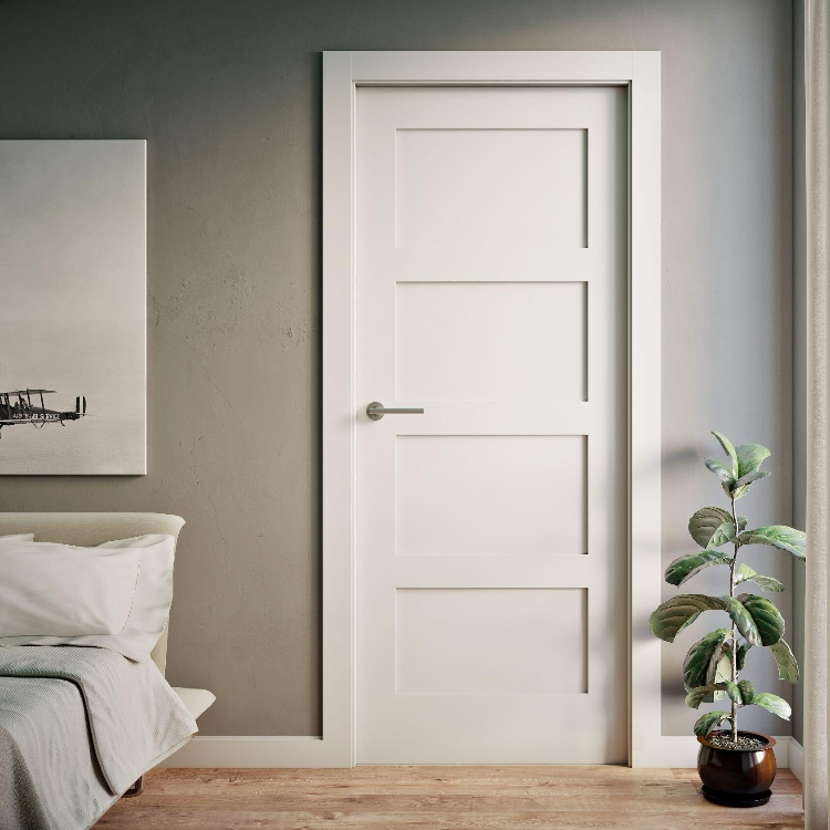 White Primer Shaker Style Molded 4 Panel Interior Doors Good quality White Internal Doors Modern Interior Prehung Doors