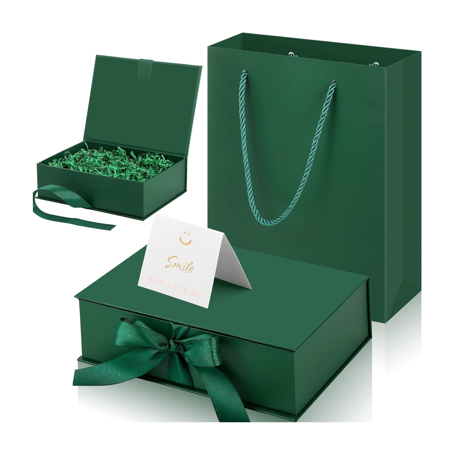 Christmas Perfume Green High Quality Eco Foldable Box packaging Custom Clothing Gift Box Paper Bag Set