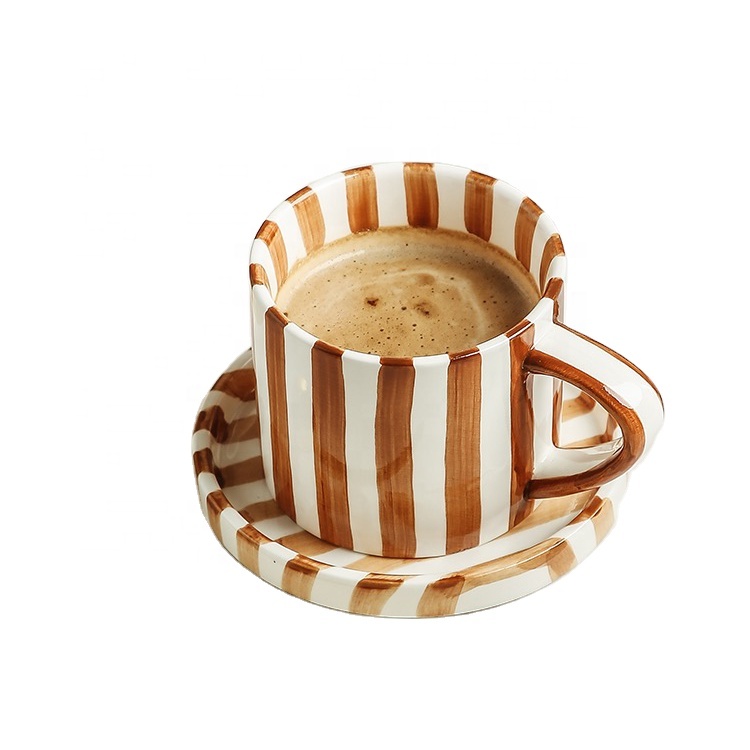 Wholesales Cup and Saucer for Latte & Cappuccino & Double Espresso, Hand-Painted, Mate for Coffee Shop and Barista