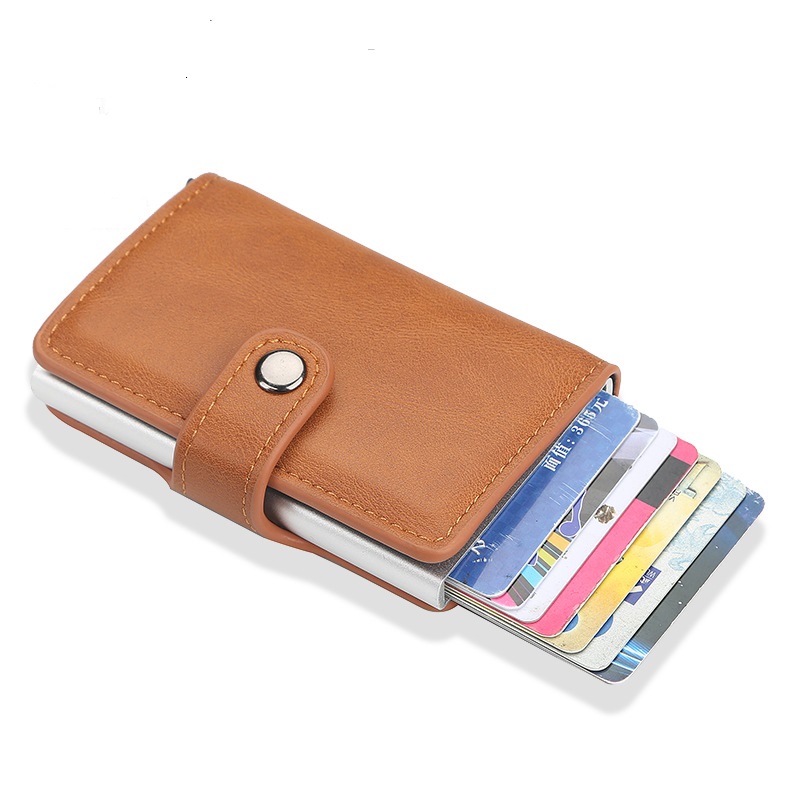 Leather ID держателя карты RFID Pop Up отделениями для кредитных карт, Алюминиевый бумажник