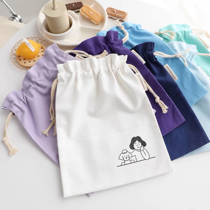 Eco friendly drawstring organic cotton pouch muslin drawstring pouch excellent cotton drawstring printed bag/sacchetto cotone