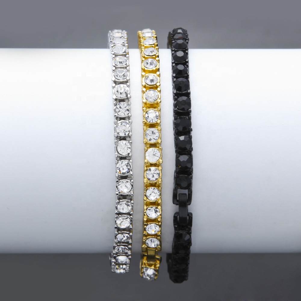 New Hip Hop Jewelry 3mm 4mm 5mm Bling Tennis Chain Bracelet Fashion Rhinestone Gold Tennis Bracelets Bangles for Men's Jewelry