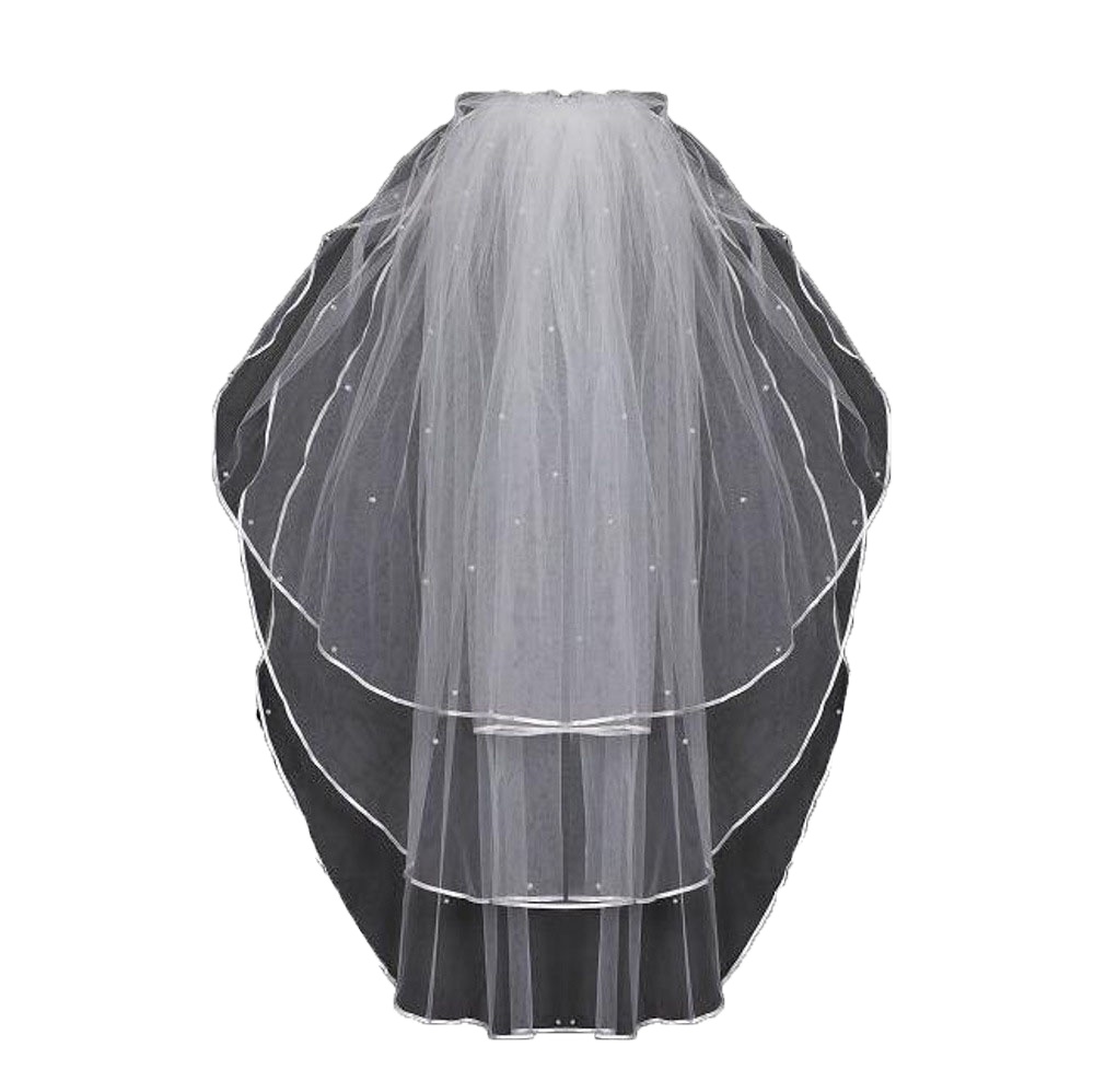 Wholesale New Veil Accessories White and Beige Double Layers Handmade Pearl Bridal Wedding Veils with Comb