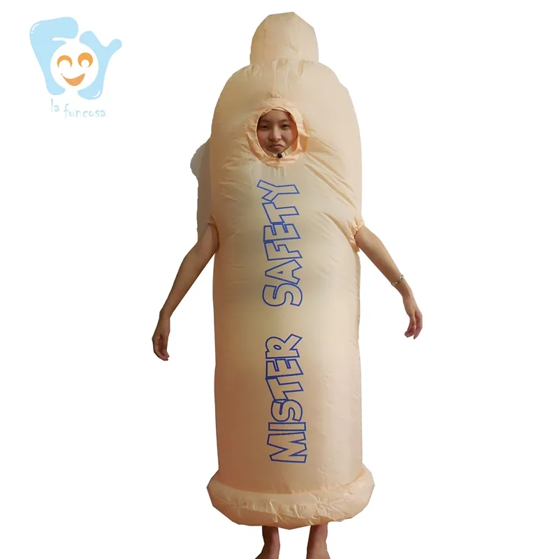 Unisex Funny Halloween Party Cosplay Air Suits Sexy Inflatable Safety Penis Condom Costume