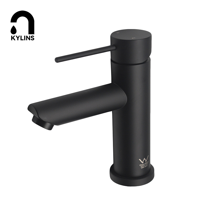 Deck Mounted 304 Stainless Steel Washroom Bathroom Black Basin Tap With Durable Ceramic