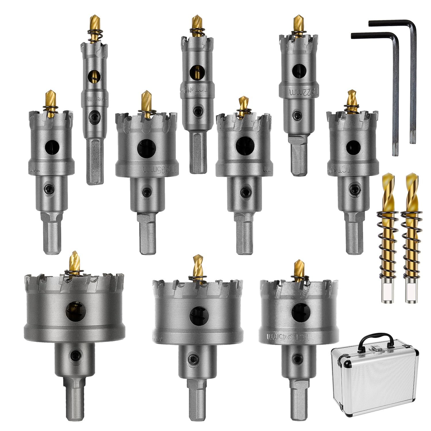 GTYPRO TCT Hole Saw Kit Tungsten Carbide Tipped Hole Saw Set Hard Metal Stainless Steel Iron Wood Plastic Pipe Pilot Drill Bits