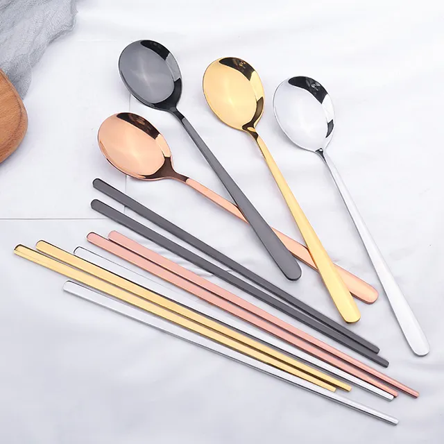 Korean cutlery Set Nice Design Stainless Steel 304 Dinner Gold Plated Korean Spoon Chopstick With Customized Logo