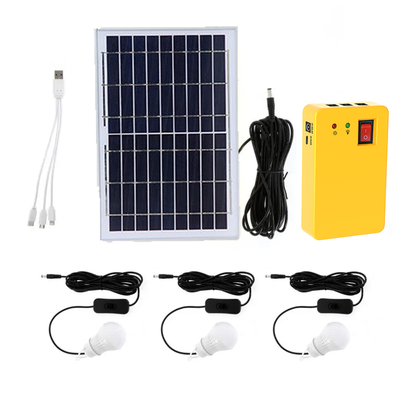 Portable Mini Home Light Kit 3 Bulbs Switch Cable Ground Mounting MPPT Controller Lithium Ion Battery Monocrystalline Silicon