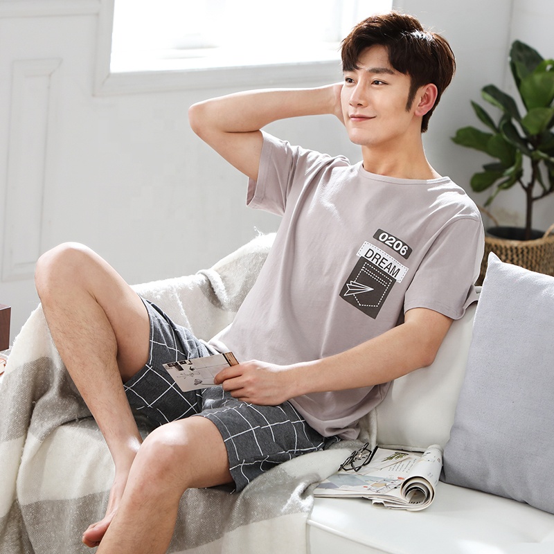 Two Piece Cotton Pajamas For Men's Summer Cartoon Loose Large Size Men's Home Nightgown