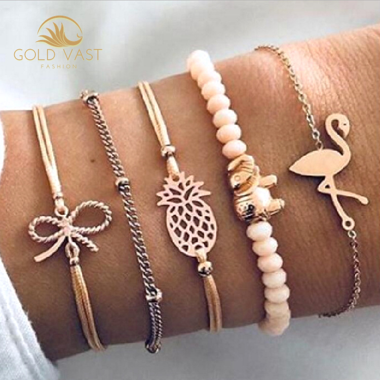 trendy stainless steel gold plated bracelets & bangles bracelets sets alloy charm bracelet in zinc alloy jewelry bijou bijoux or