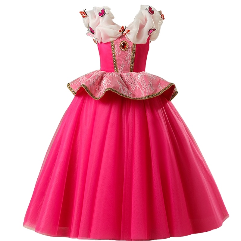 new arrival sleeveless white gauze butterfly with lace for party or Halloween princess Aurora dress for girls