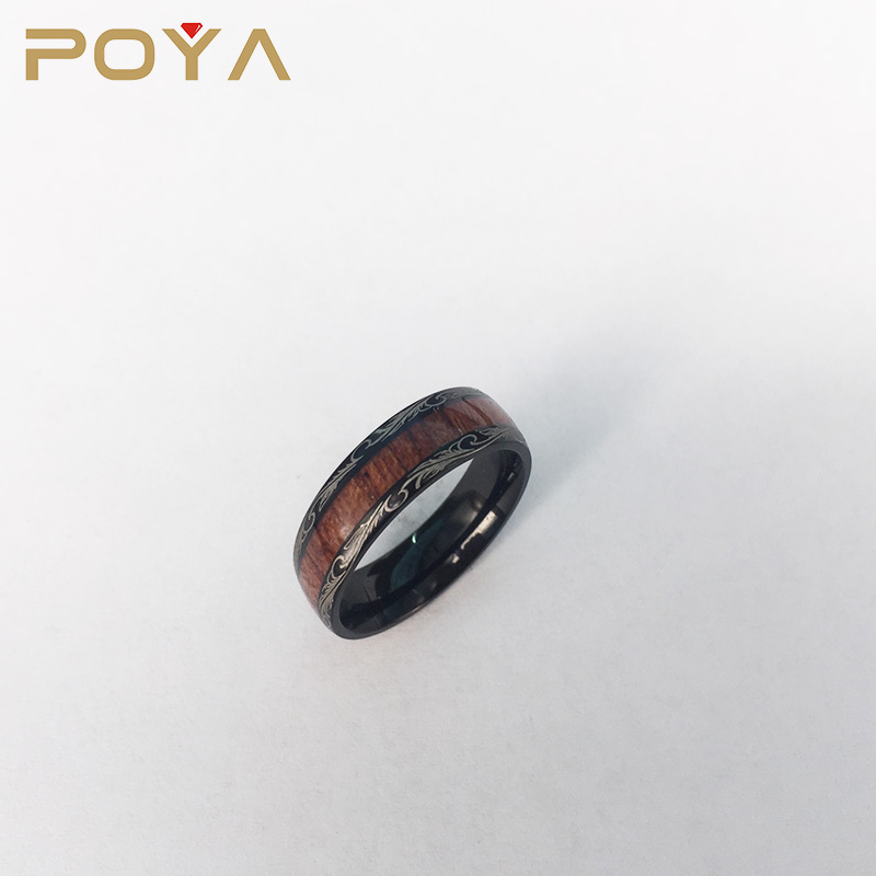 POYA 8 мм черный титан кольцо КоА дерево инкрустация купол края Comfort Fit обручальное
