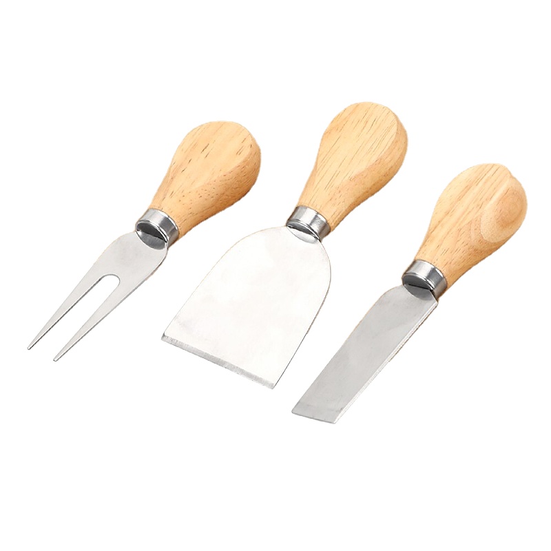 Luxury Stainless Steel Cheese Knife Wood Handle With Gift Box Set 3pcs Cheese Knife Set