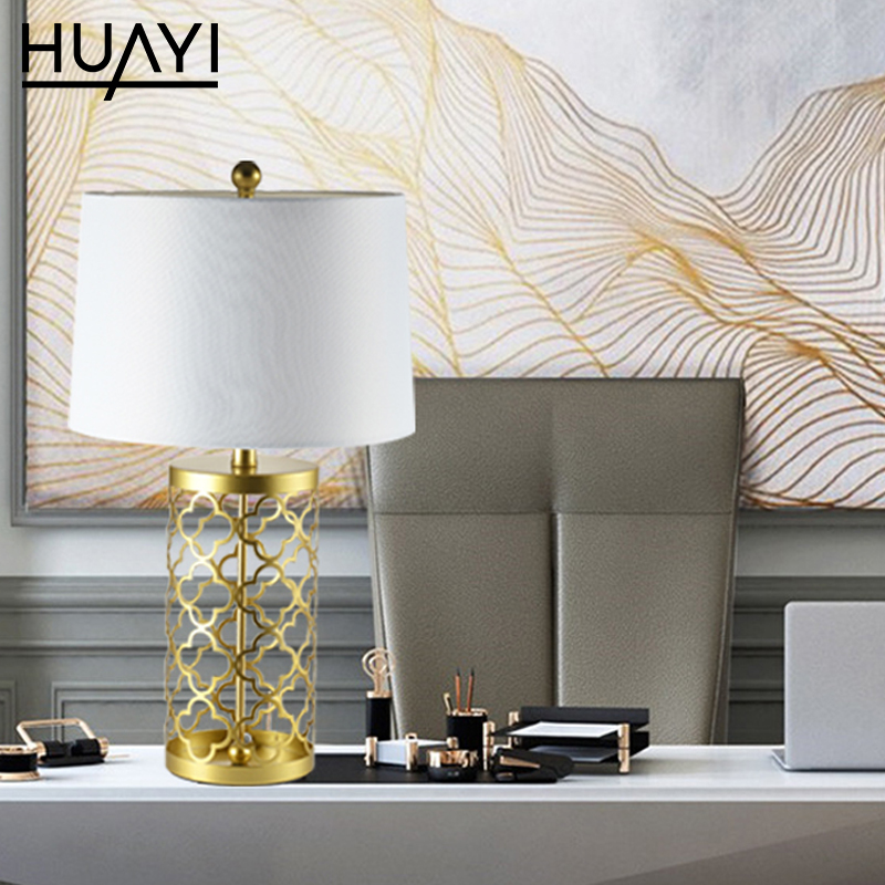 Винтажная настольная лампа HUAYI для бара, клуба, гостиной, домашний декор для спальни, золотая металлическая настольная лампа с абажуром