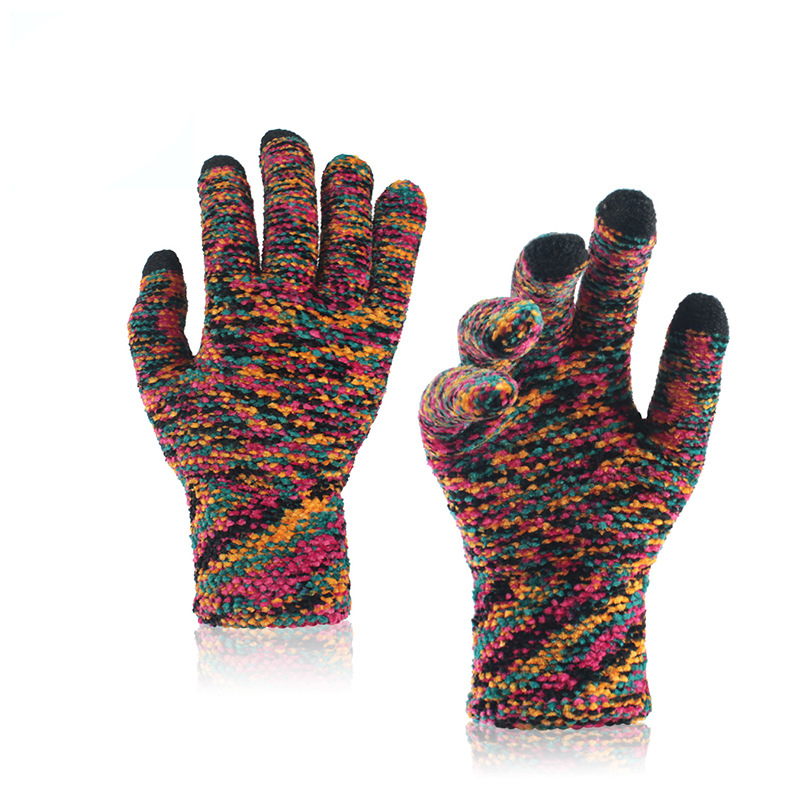 Wholesale Retro Colorful Knitting Winter Warm Gloves Thermal Chenille Wool Knitted Unisex Outdoor Cycling Travel Driving Gloves