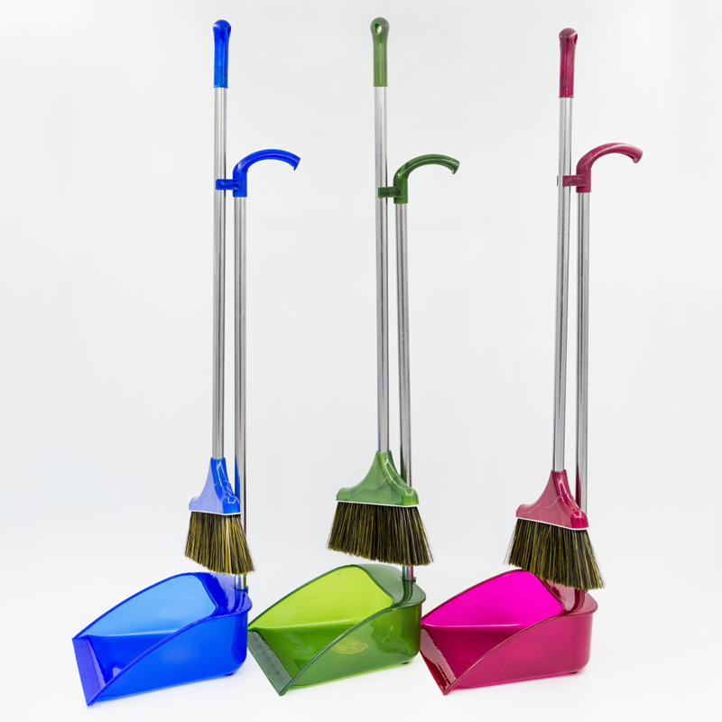 New Design Stainless steel rod Broom Household Items Plastic Cleaning Broom And Dustpan Set