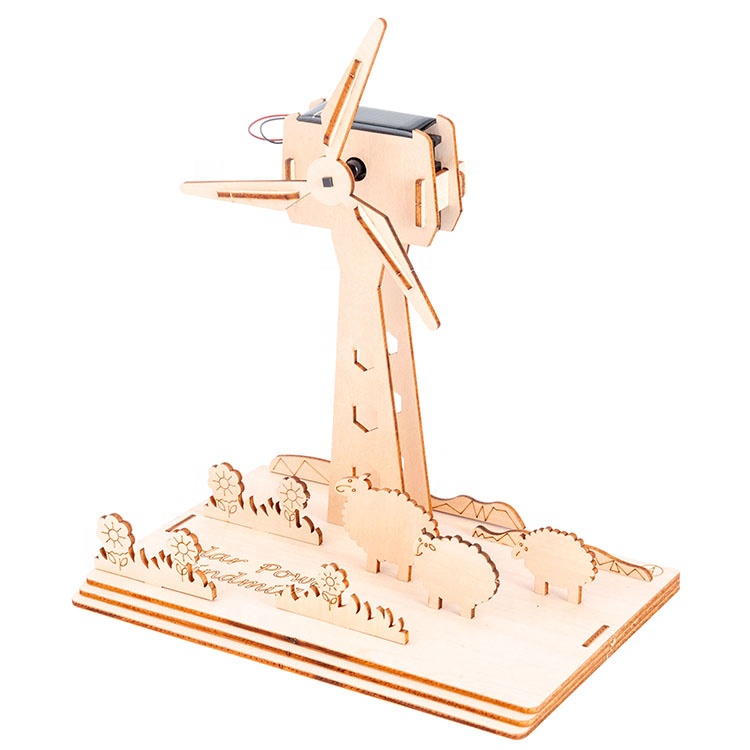 Build Your Grassland 3D Wooden Solar Windmill Toy