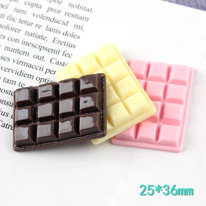 wholesale price simulation rectangle chocolate bar design flatback resin cabochon for keyring decoration