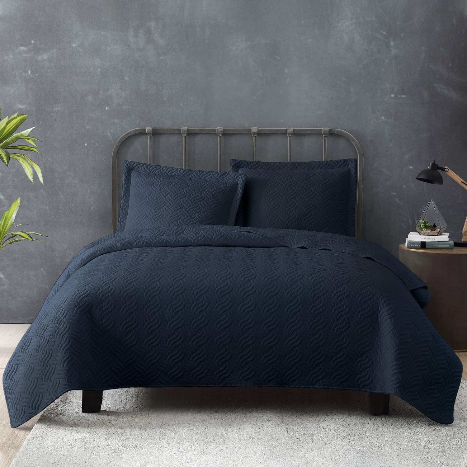 Quilt Queen Size Navy Blue 3 Piece,Microfiber Lightweight Soft Bedspread Coverlet with Shams quilt bedding set
