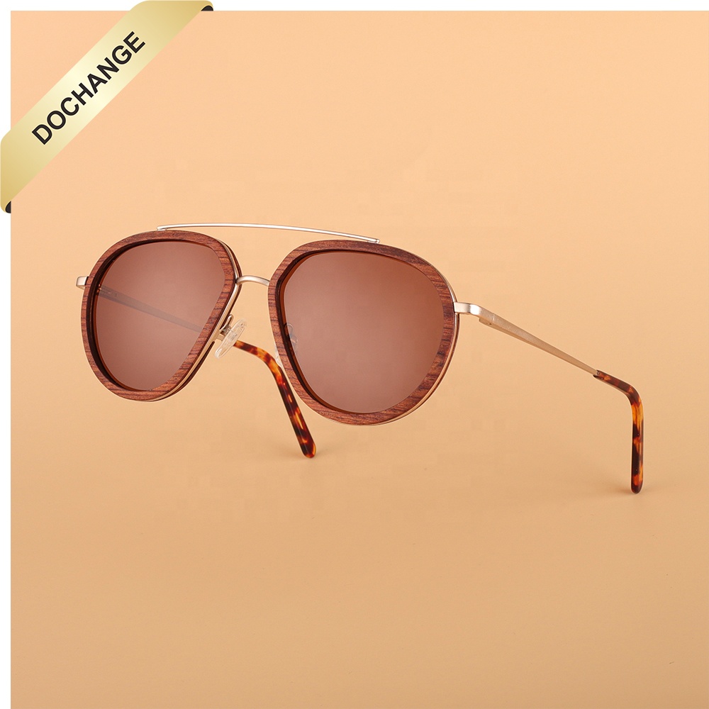 2021 Metal Wood Oversized Sunglasses Eco-friendly Bamboo Temples arms Eyewear Custom Logo Fashion Mirror OEM