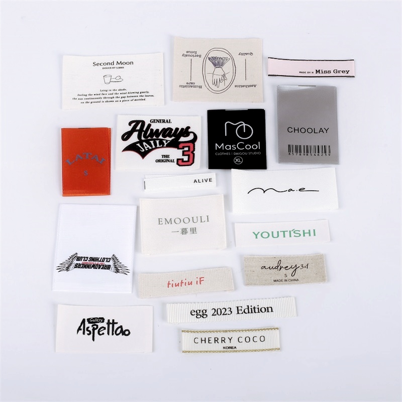 Private  Custom Logo Garment Fabric Label 100% Organic Cotton High Clothes Satin Woven Tag Clothing Woven Labels