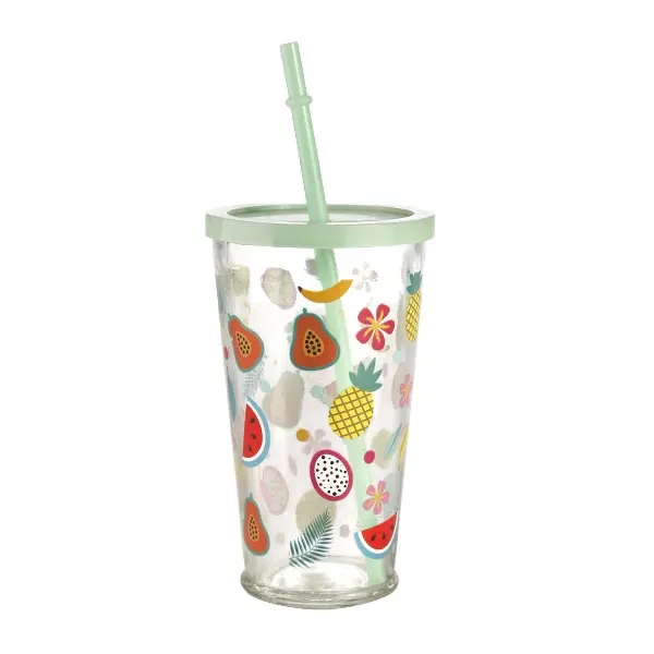 Reusable Eco-friendly  670ml summer juice glass cup with straw Printing Custom logo