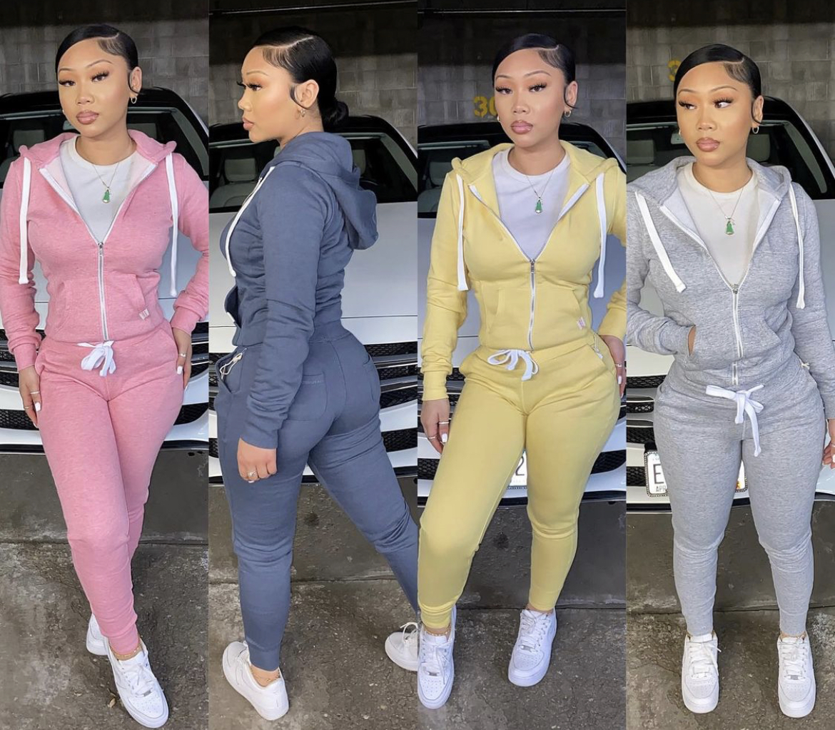 wholesale female zipper up hoodie set cotton Sweatsuit woman tracksuit two piece jogger Set joggers pants two piece pants set