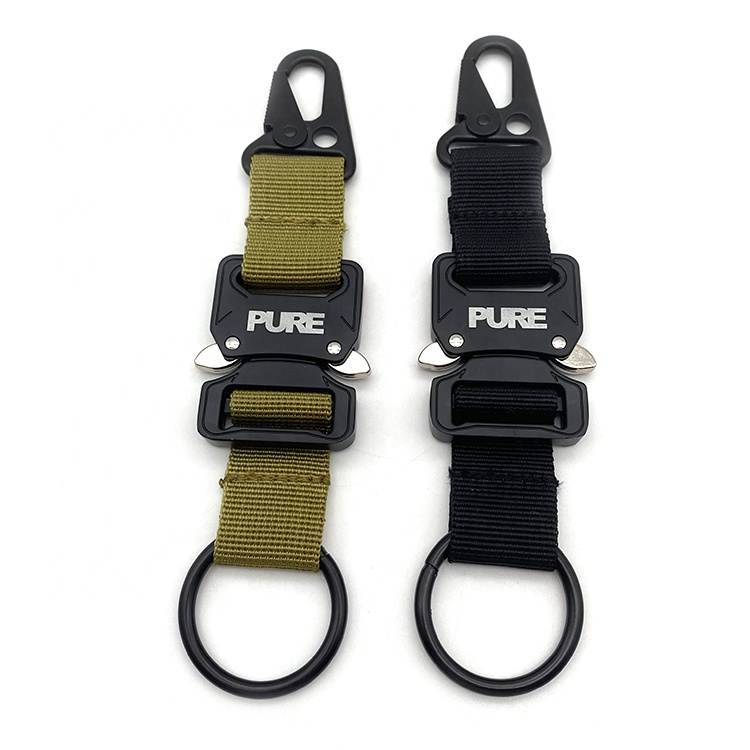 YYX custom laser logo Gear Hanging Belt Carabiner Hook Nylon Webbing Buckle Strap Clip Key Holder tactical keychain webbing