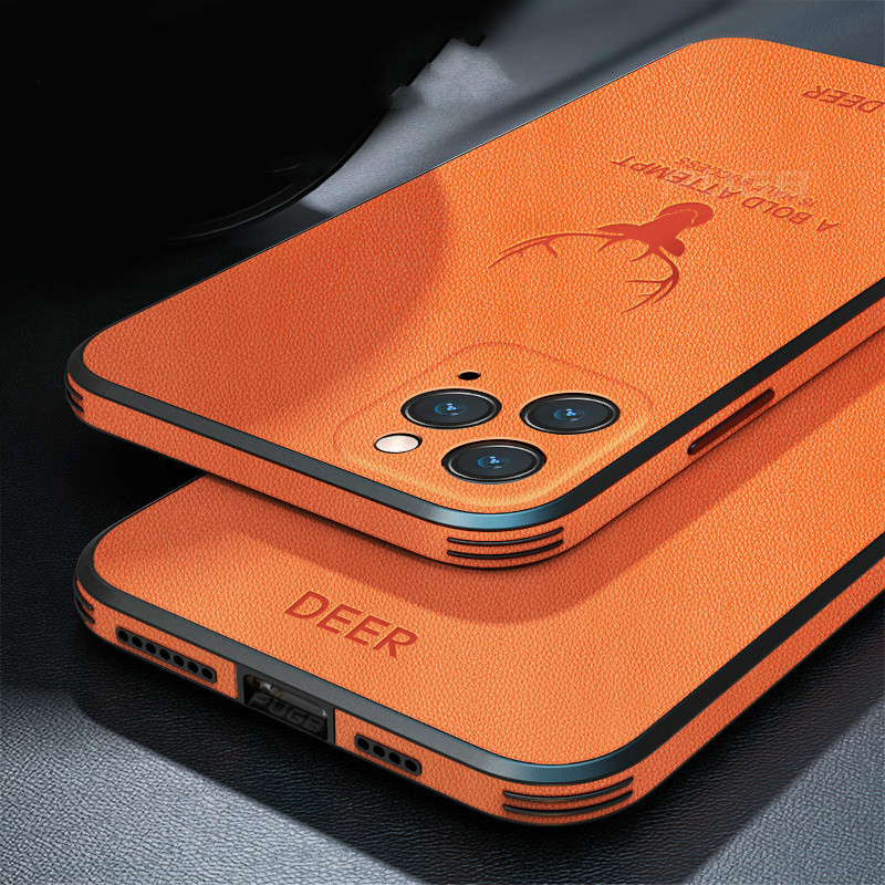 Роскошный кожаный чехол с квадратной рамкой для iPhone 12 11 Pro Max Mini iPhone X XR XS Защита камеры с оленем противоударный чехол