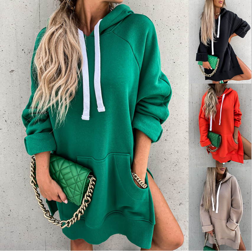 TG040 fall clothing for women hoodie dress loose solid long women's hoodies