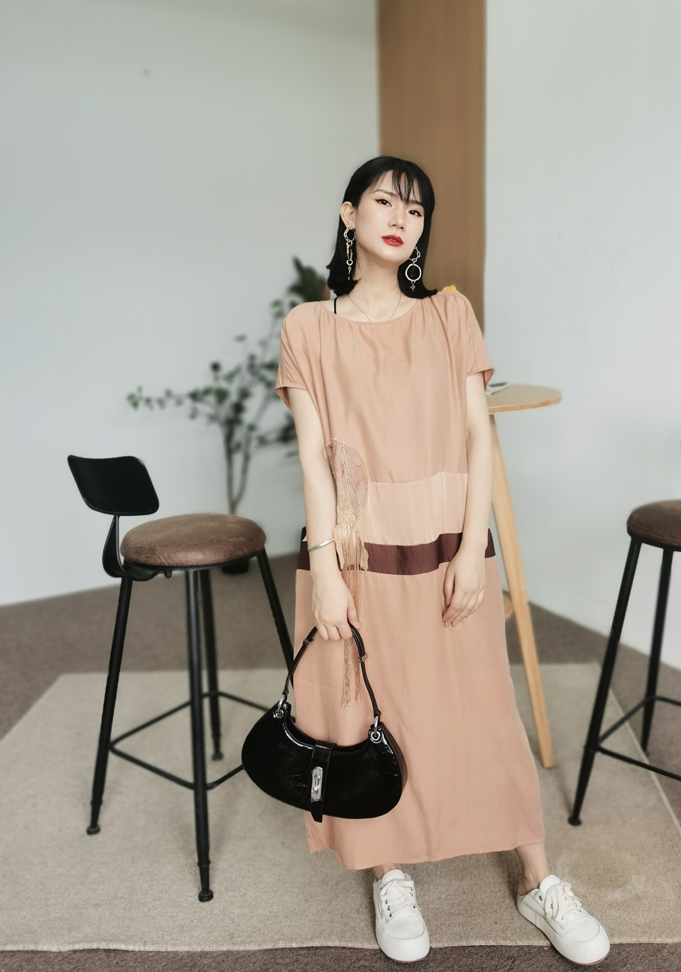Autumn O-neck Long Dresses Women Maxi Casual Korean Dress Casual Plain Dyed Casual Dresses