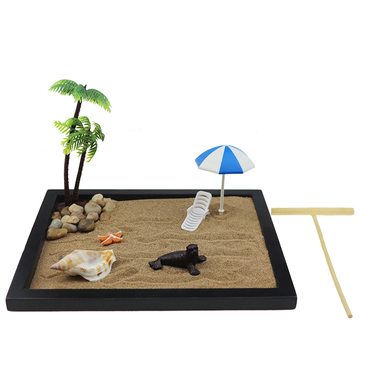 DIY Wholesale Meditation Hawaii Beach Mini Zen Sand Garden Desktop With Coconut Tree Sea Lion Conch
