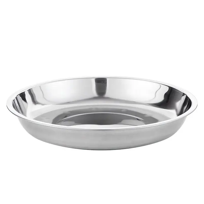 Restaurant home steel small round plate silver food bbq meat dishes stainless steel serving tray