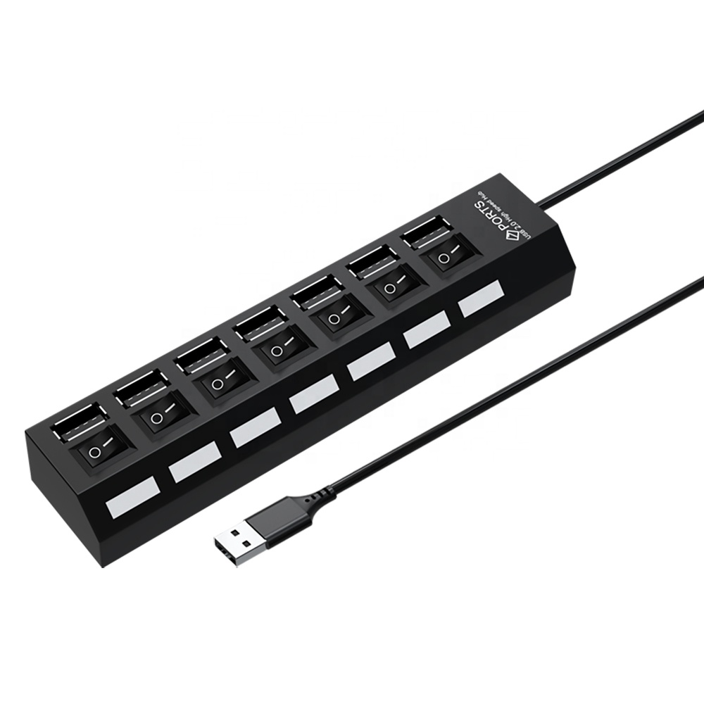 7 портов Usb2.0 USB хаб конвертер адаптер силовые выключатели с ножными креплениями 480 Мбит/с для портативных ПК сплиттер адаптер usb-концентратор