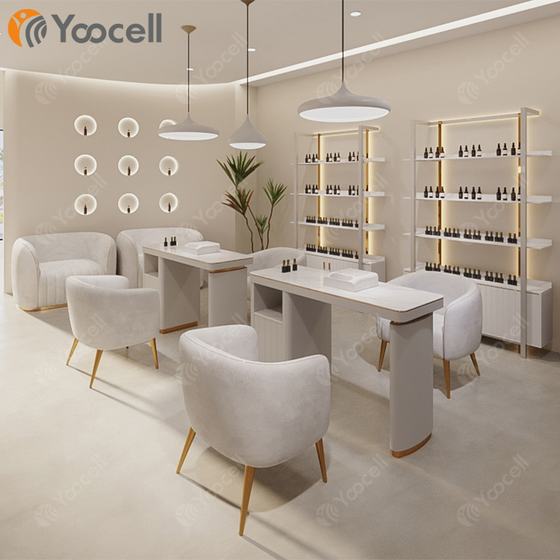 Yoocell best quality nail salon furniture ultra luxury stone marble can be customized manicure table set manicure desk