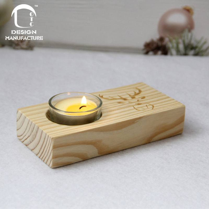 supplier hot sale simple Yoga wooden base with glass cup candle holder perfect for home decor
