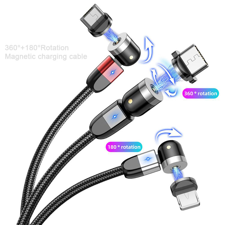 1 м 2 м черный Type c Micro 3 в 1 USB-кабель для зарядки мобильного телефона с магнитом