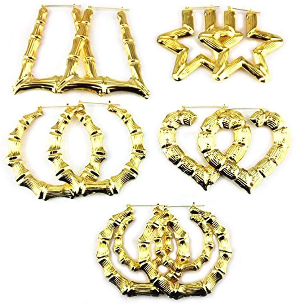 Amazon best sale gold plated personalized big large gold custom hoop bamboo earrings