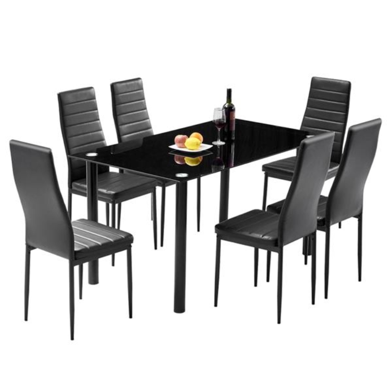 Modern home furniture black dining tables and chairs set 6 seat dining table for dining room