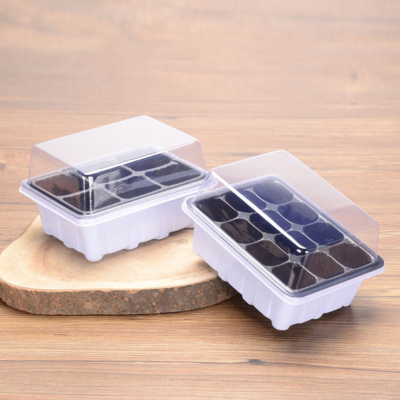 6/12 Cells Seedling Starter Tray Seed Germination Plants, Hydroponic Trays White & Black