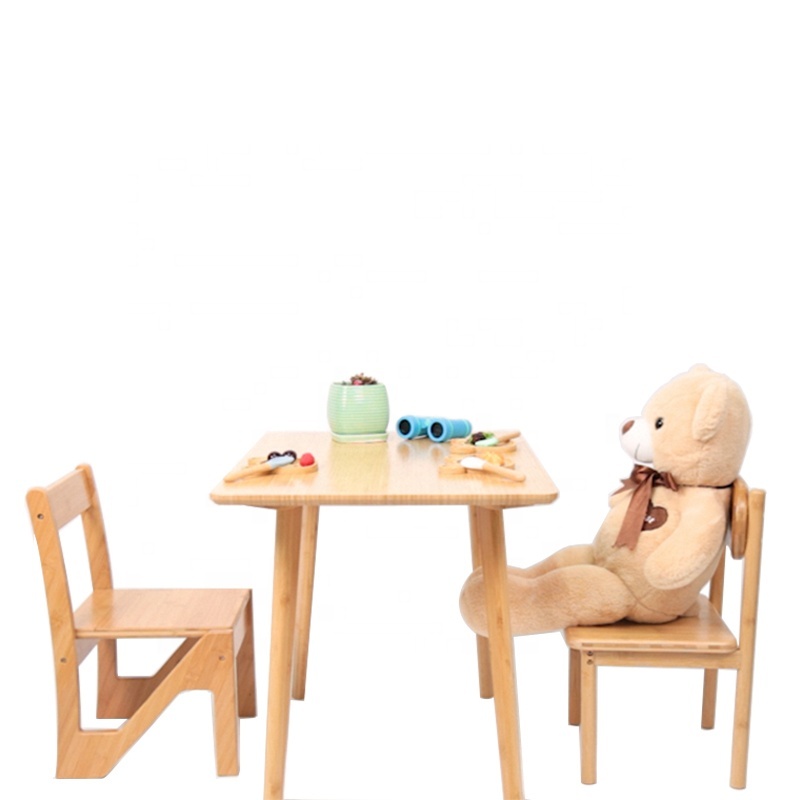 Kids Bamboo Wooden Table and 2 Chairs Set Children Activity Table Set Baby Furniture Children Table and Stool Set Desk