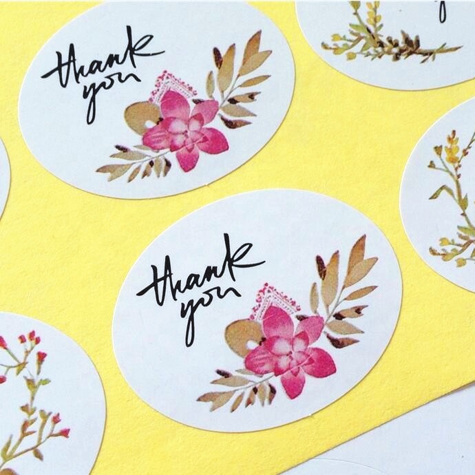 Винтажный цветок Thank you Ellipse, герметичная этикетка, клейкая крафт-наклейка для выпечки, Подарочные наклейки, забавная работа своими руками