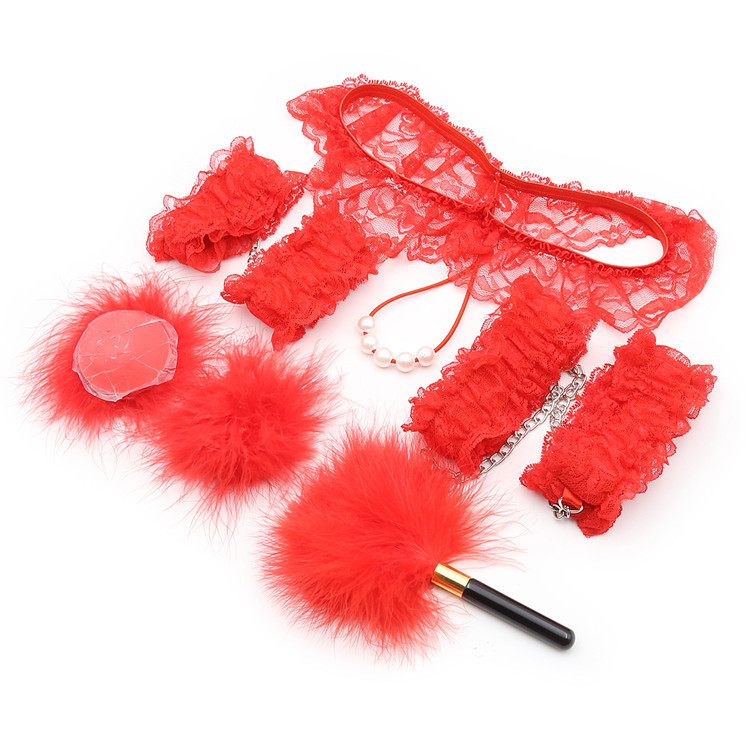 6pcs Manufacturer Supply Lace Eye Mask Handcuffs Male Female Slave Bed Game Bondage Kit