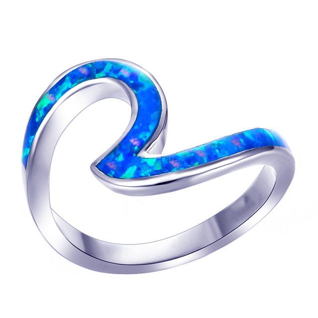 Wave Blue Opal Band Mysterious Sea Statement Rings