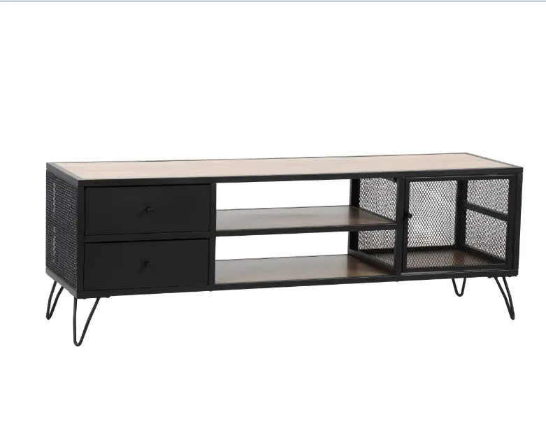 JUSTHOME Vintage Design Wood And Metal Wire Industrial Tv Table Cabinet For Living Room Dining Set