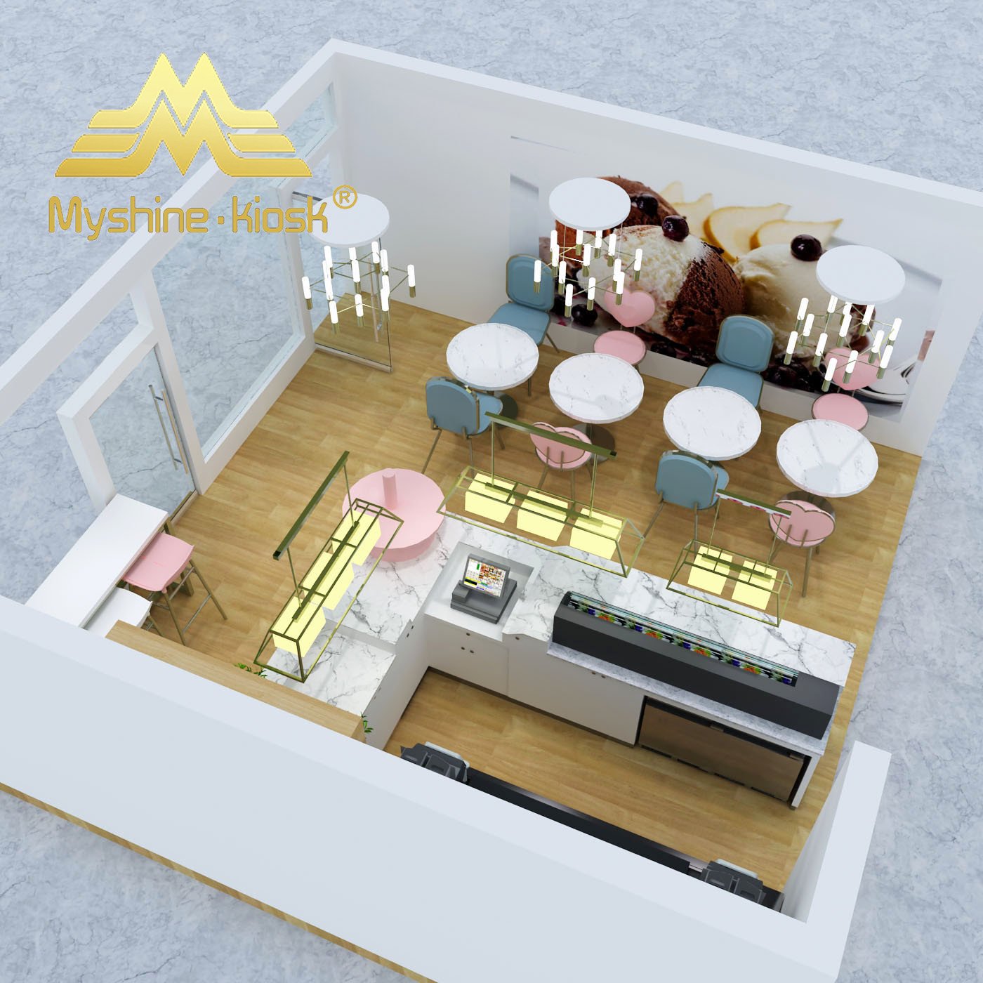 Myshine, индивидуальный, лидер продаж, киоск для магазина, стенд для фаст-фуда, поставщик дизайна