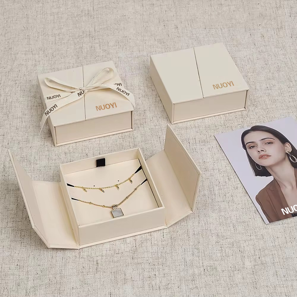 New Style Luxury Eco Paper Double Door Cream Magnetic Gift jewelry packagesjewelry packaging box with logo
